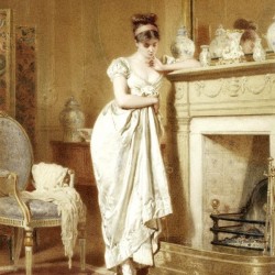 A young lady by the fireplace